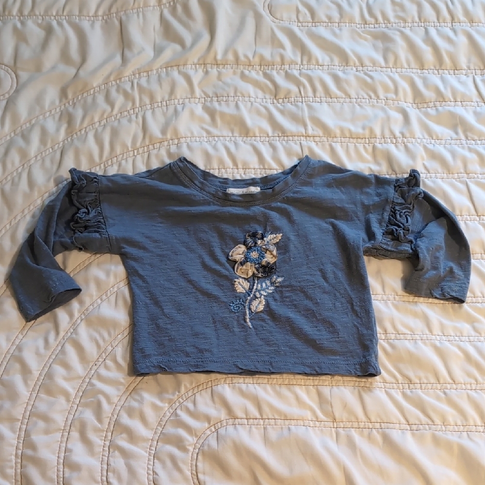 Mimi & Maggie Blue Floral Embroidered Long Sleeve Tee